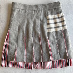 Thom Browne Light Grey Pique Cotton 4 Bar Pleated Skirt